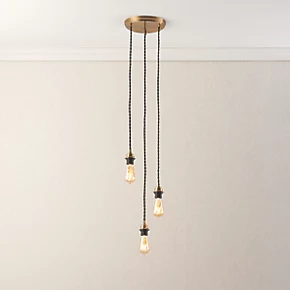 Quay Design Cable Set 3-Light Cable Set Pendant Antique Brass 3 Quay Design Cable Set 3-Light Cable Set Pendant Antique Brass